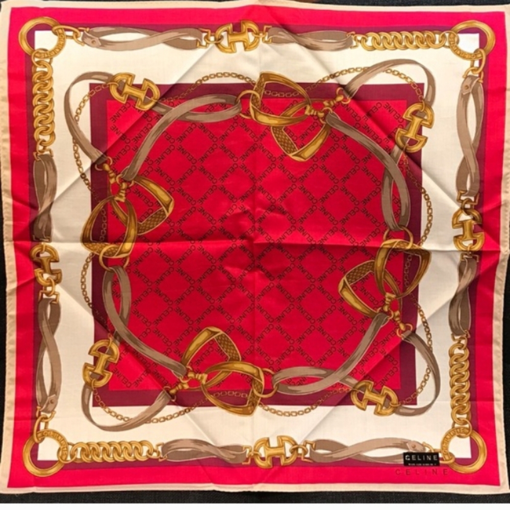 Celine Red and Gold Chain Motif Scarf / Bandana LNC - Picture 4 of 11